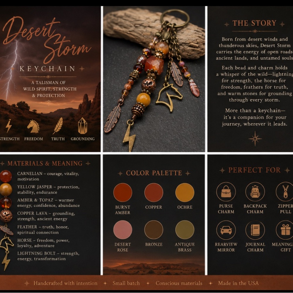 Desert Storm Carnelian, Tigers Eye & Jasper | Horse Feather Keychain Charm - Picture 3 of 11